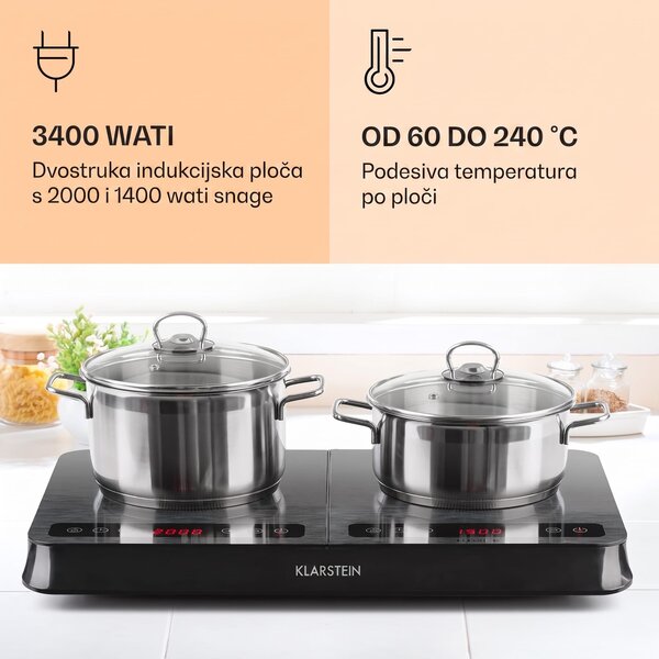 Klarstein InnoChef, indukcijska ploča za kuhanje, 3400 W, dodirna upravljačka ploča, siva prugasta