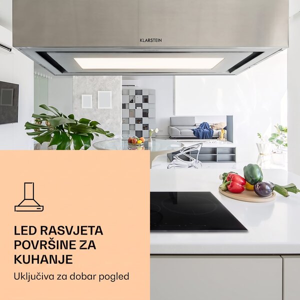 Klarstein Remy Brilliant Edition, otočna napa, 90 cm, 609 m³ / h, EEK A, LED, staklo, nehrđajući čelik