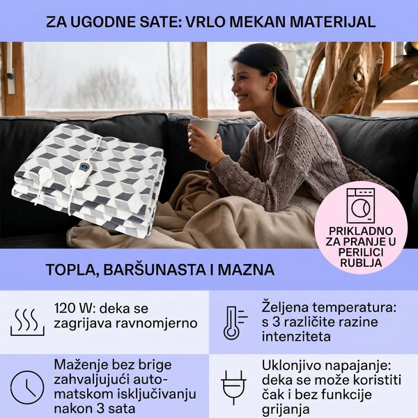 Klarstein Dr. Watson XXL, električna grijaća deka, 120 W, 200 x 180 cm, koraljno runo, zelena, četvrtasta