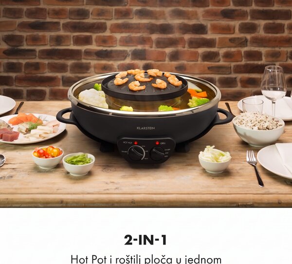 Klarstein Szechuan, 2 u 1 vruća posuda i tanjur za roštilj, zapremina 5 l, 1350/600 W, crna