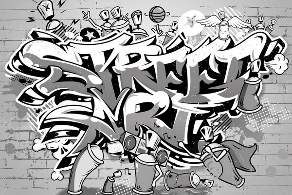 Tapeta sivi Street Art natpis sa sprejevima