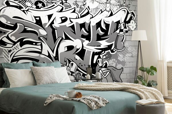 Tapeta sivi Street Art natpis sa sprejevima