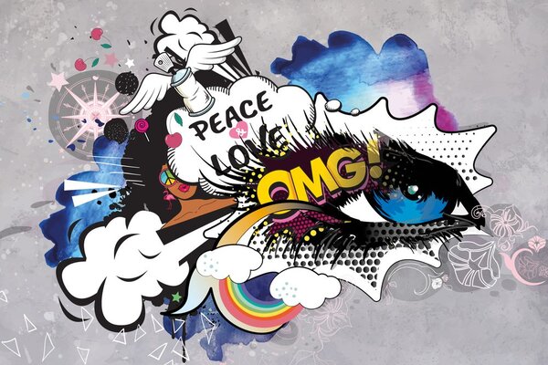 Tapeta graffiti oko na sivoj pozadini