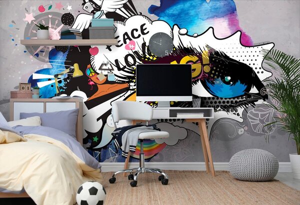 Tapeta graffiti oko na sivoj pozadini