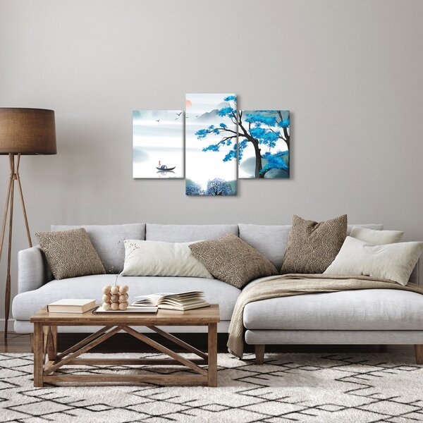 Slika - Naslikano jezero s čolnom (90x60 cm)