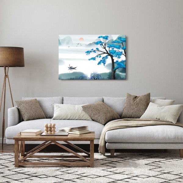Slika - Naslikano jezero s čolnom (90x60 cm)