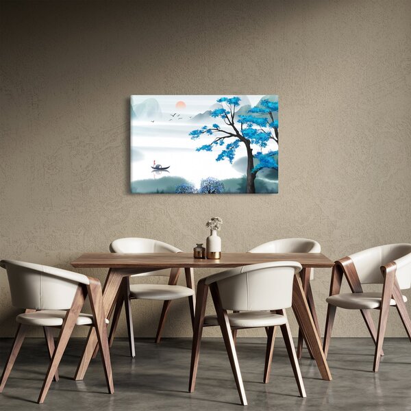 Slika - Naslikano jezero s čolnom (90x60 cm)