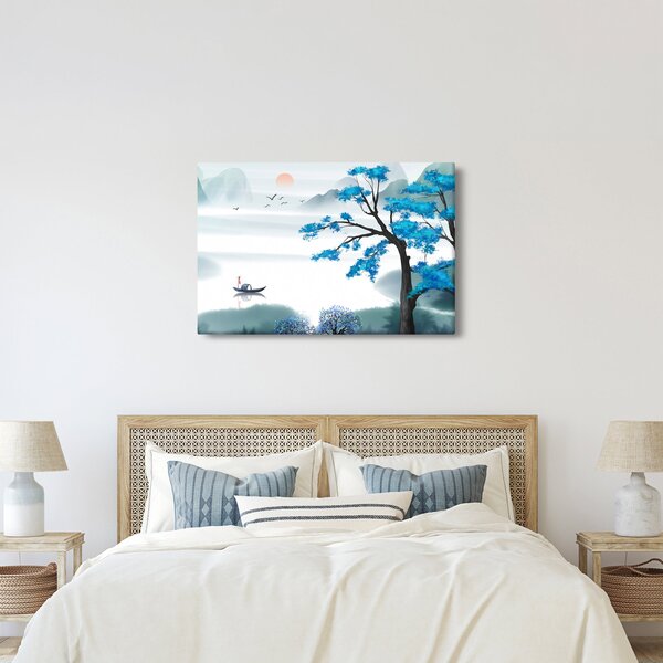Slika - Naslikano jezero s čolnom (90x60 cm)