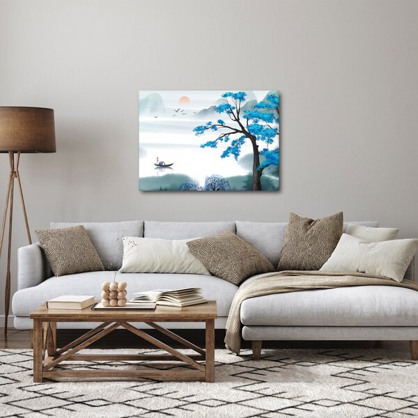 Slika - Naslikano jezero s čolnom (70x50 cm)