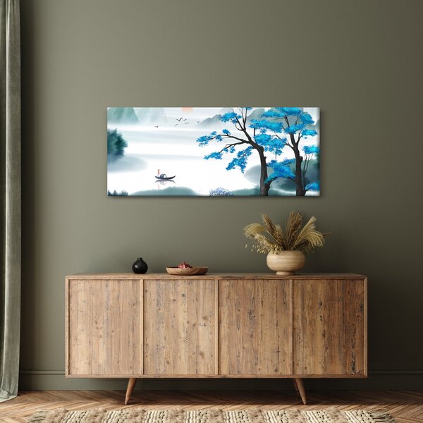Slika - Naslikano jezero s čolnom (120x50 cm)
