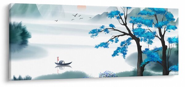 Slika - Naslikano jezero s čolnom (120x50 cm)