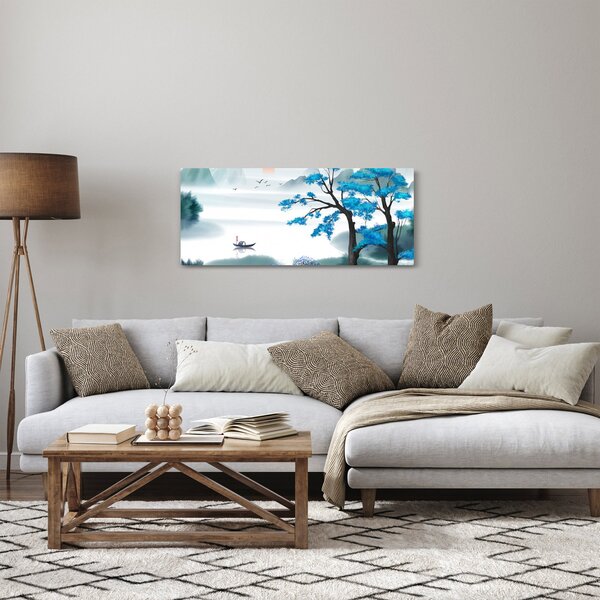 Slika - Naslikano jezero s čolnom (120x50 cm)