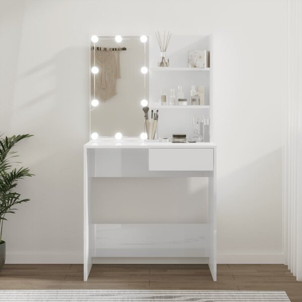 VidaXL Toaletni stolić s LED svjetlima sjajni bijeli 74,5x40x141 cm