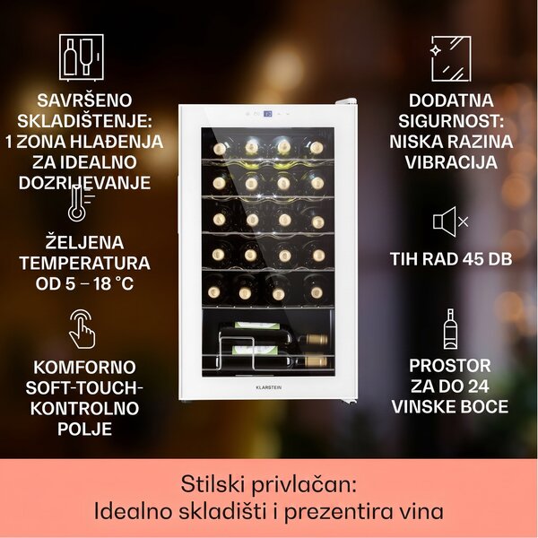 Klarstein Shiraz 24 Uno, vinoteka, 67 L, 24 boce, touch screen, 5 – 18 °C, crna