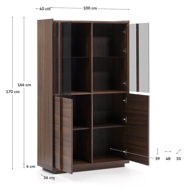 Smeđa vitrina u dekoru oraha 100x170x40 cm Onix – Kave Home