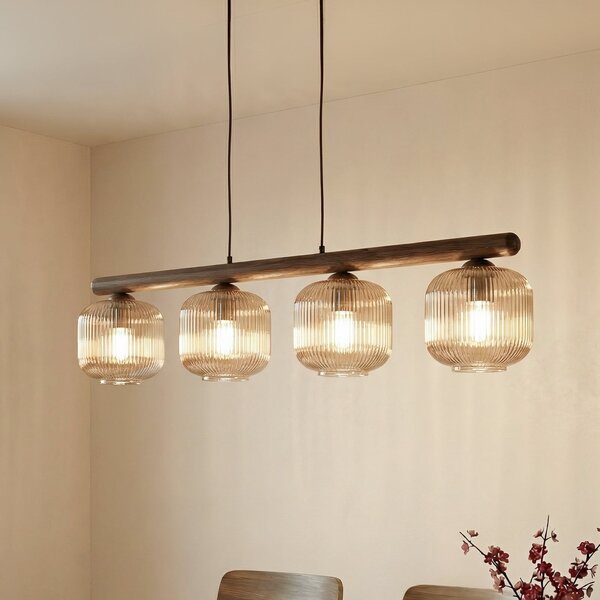 TK Lighting Viseća svjetiljka Salvia, smeđa/konjak, staklo, duljina 95 cm, E14, prigušiva, Drvo, Dnevni boravak/blagovaonica, Staklo