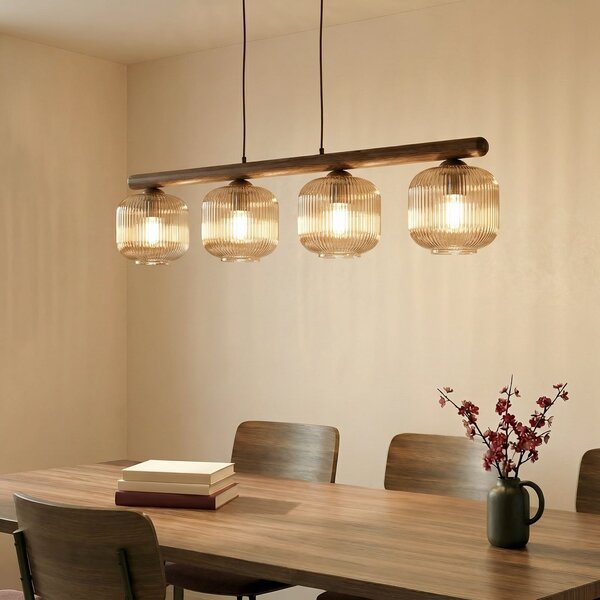 TK Lighting Viseća svjetiljka Salvia, smeđa/konjak, staklo, duljina 95 cm, E14, prigušiva, Drvo, Dnevni boravak/blagovaonica, Staklo