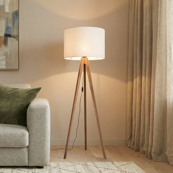 TK Lighting Velika podna lampa, krem/orah, visina 145 cm, E27, Drvo, Dnevni boravak/blagovaonica, Drvo, tronožac