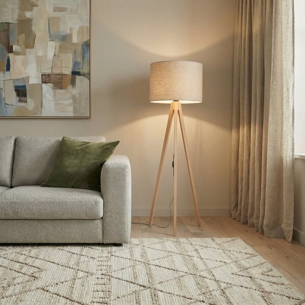 TK Lighting Velika podna lampa, bež/bor, visina 145 cm, E27, Drvo, Dnevni boravak/blagovaonica, Drvo, tronožac
