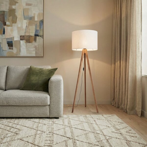 TK Lighting Velika podna lampa, krem/orah, visina 145 cm, E27, Drvo, Dnevni boravak/blagovaonica, Drvo, tronožac