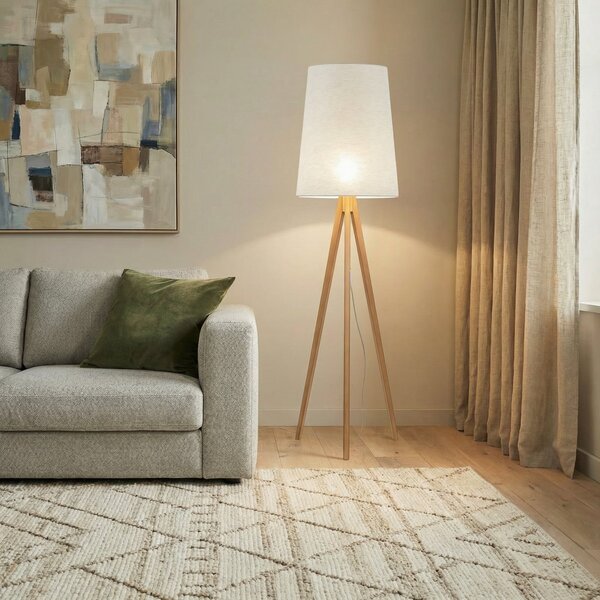 TK Lighting Walz podna lampa, krem, drvo, visina 175 cm, E27, Bež, Dnevni boravak/blagovaonica, Drvo, tronožac