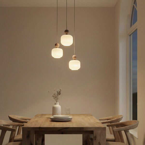 TK Lighting Viseća svjetiljka Ballo, 3 žarulje, bijela, staklo, Ø 35 cm, prigušiva, Bež, Dnevni boravak/blagovaonica, Staklo