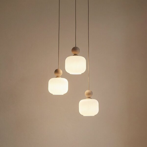 TK Lighting Viseća svjetiljka Ballo, 3 žarulje, bijela, staklo, Ø 35 cm, prigušiva, Bež, Dnevni boravak/blagovaonica, Staklo