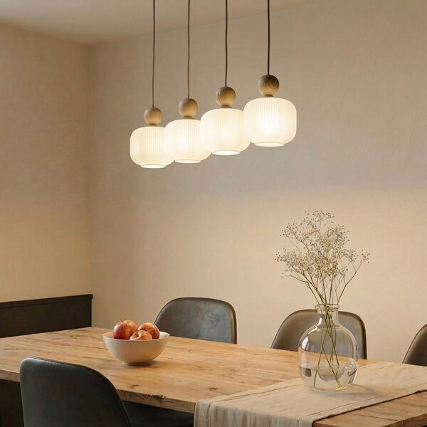 TK Lighting Viseća svjetiljka Ballo, 4 žarulje, bež, staklo, duljina 80 cm, prigušiva, Bež, Dnevni boravak/blagovaonica, Staklo