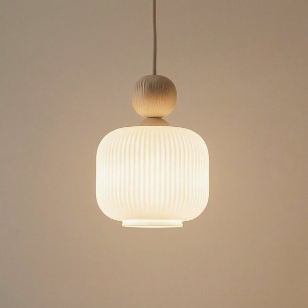 TK Lighting Viseća svjetiljka Ballo, 1 žarulja, bijela, staklo, Ø 15 cm, E14, prigušiva, Bež, Dnevni boravak/blagovaonica, Staklo