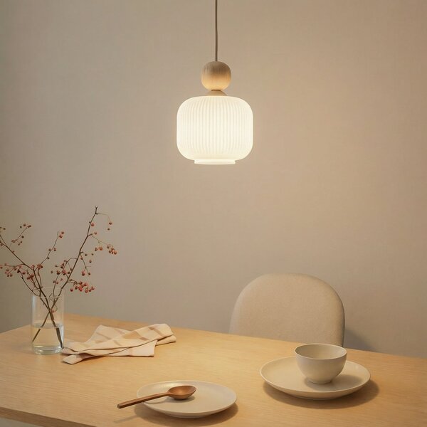 TK Lighting Viseća svjetiljka Ballo, 1 žarulja, bijela, staklo, Ø 15 cm, E14, prigušiva, Bež, Dnevni boravak/blagovaonica, Staklo