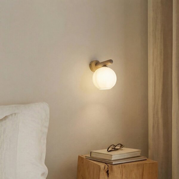 TK Lighting Zidna lampa Virlo, drvo, opalno staklo, visina 20 cm, E14, prigušiva, Bijela, Dnevni boravak/blagovaonica, Staklo