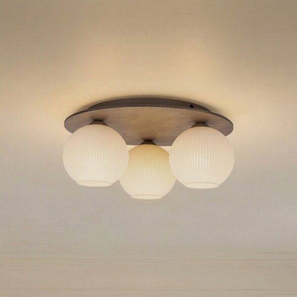 TK Lighting Virlo stropna svjetiljka, 3 žarulje, opalno staklo, drvo, Ø 42 cm, prigušiva, Drvo, Dnevni boravak/blagovaonica, Staklo