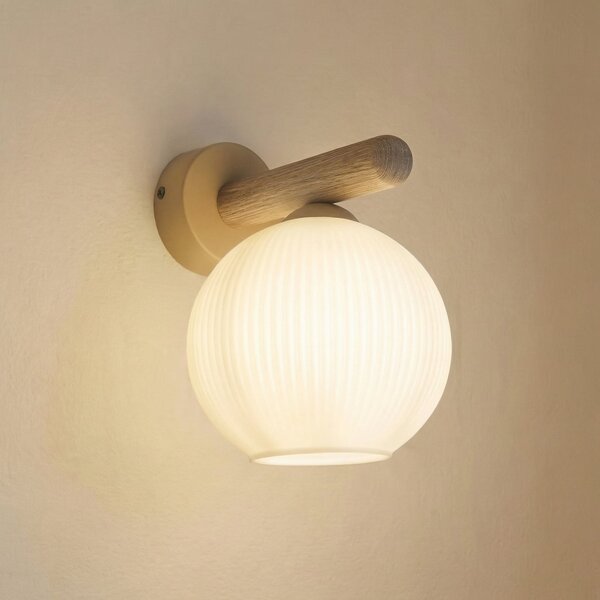 TK Lighting Zidna lampa Virlo, drvo, opalno staklo, visina 20 cm, E14, prigušiva, Bijela, Dnevni boravak/blagovaonica, Staklo