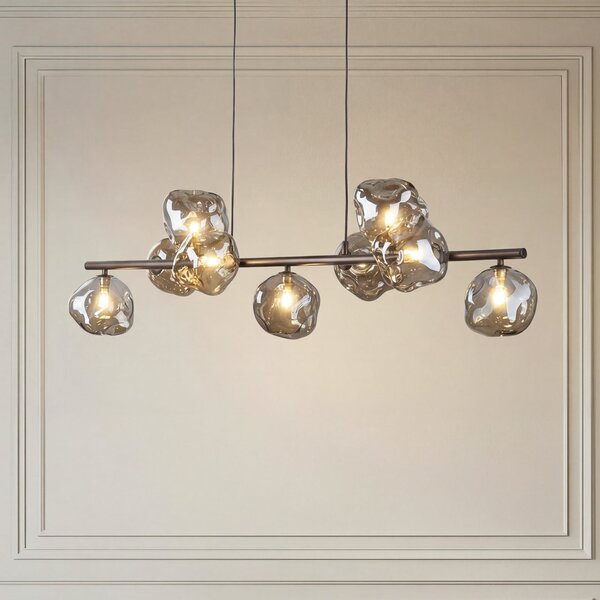TK Lighting Lava viseća lampa, smeđa, 9 žarulja, staklo, duljina 116 cm, G9, prigušiva, Smeđa / hrđa, Dnevni boravak/blagovaonica, Staklo