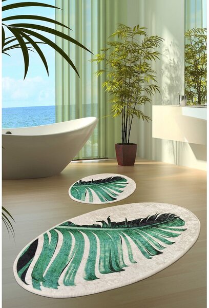 Zelene/bež kupaonske prostirke u setu 2 kom 60x100 cm Floret – Foutastic