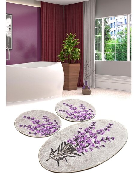 Ljubičaste/bež kupaonske prostirke u setu 3 kom 60x100 cm Lavender – Foutastic