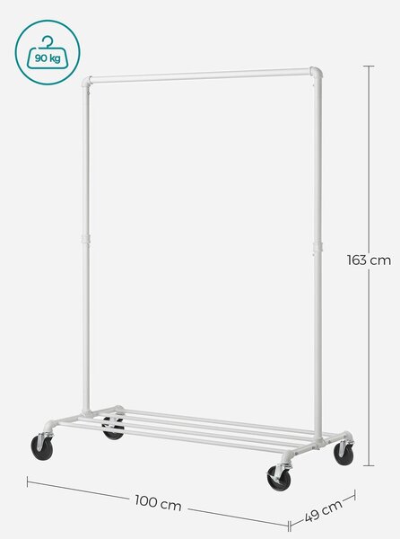 Stalak za odjeću s kotačima, nosivosti do 90kg, 100 x 49 x 163 cm, bijeli | SONGMICS