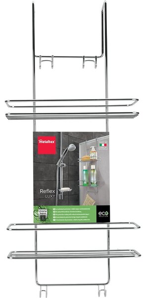 Željezna viseća/s postavljanjem bez bušenja kupaonska polica u sjajno srebrnoj boji Luxy – Metaltex