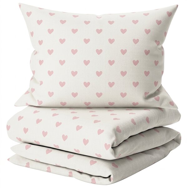 Pamučna posteljina PINK HEART CHARM bijela, 100% pamuk Dimenzije posteljine: 70 x 90 cm | 140 x 200 cm