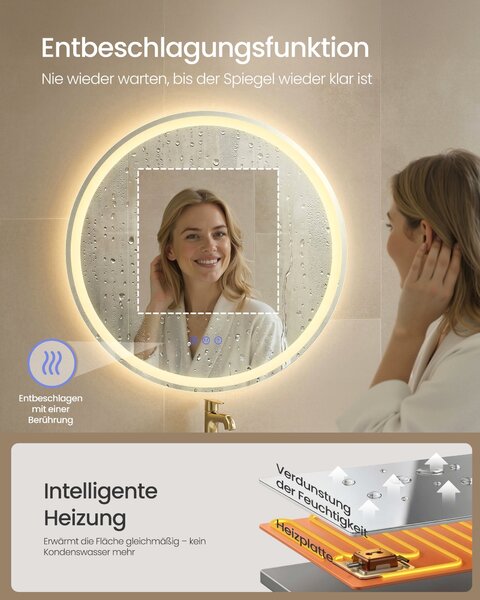 Zidno kupaonsko ogledalo s osvjetljenjem, 61 cm, bijelog okvira | SONGMICS