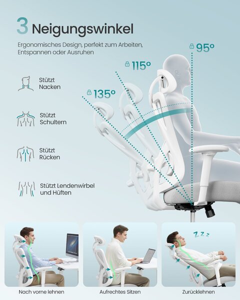 Ergonomska uredska stolica s mrežastim naslonom, 70 × 70 × (115–125) cm, bijelo-siva
