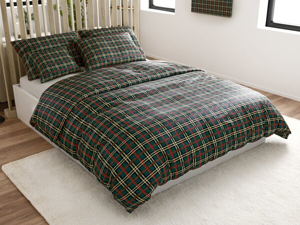 Set posteljine od mikroplyša GLENMOORE zelena + plahta od mikroplyša SOFT 90x200 cm bijela, za jedan krevet
