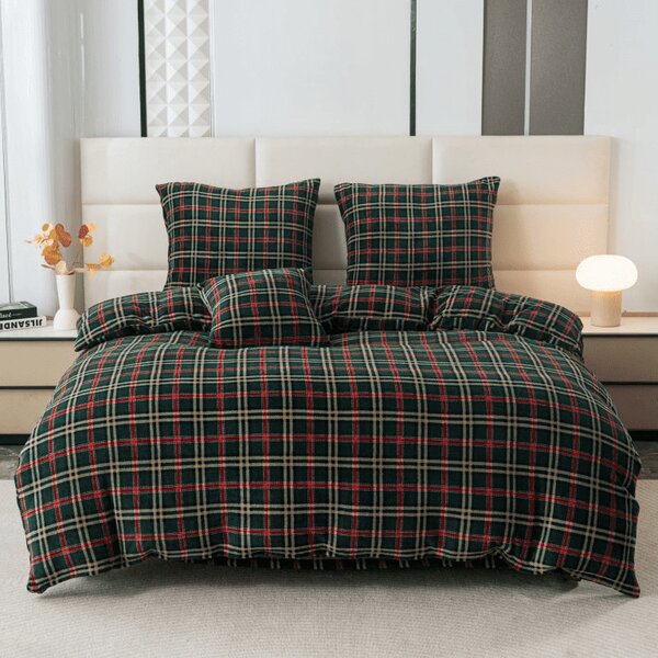 Set posteljine od mikroplyša GLENMOORE zelena + plahta od mikroplyša SOFT 90x200 cm bijela, za jedan krevet