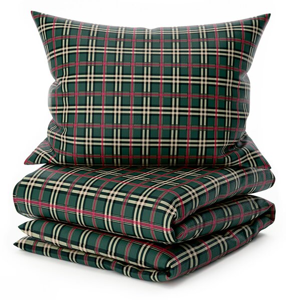 Set posteljine od mikroplyša GLENMOORE zelena + plahta od mikroplyša SOFT 90x200 cm bijela, za jedan krevet