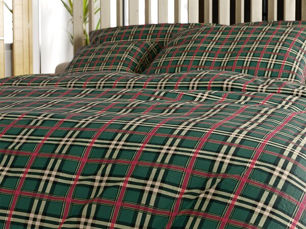 Set posteljine od mikroplyša GLENMOORE zelena + plahta od mikroplyša SOFT 90x200 cm bijela, za jedan krevet