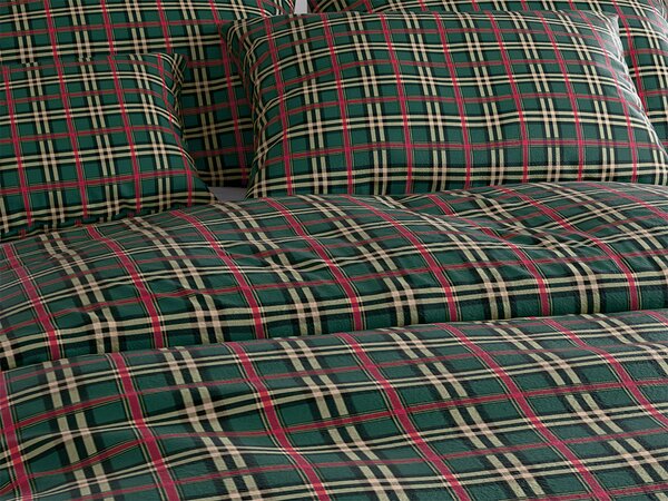 Set posteljine od mikroplyša GLENMOORE zelena + plahta od mikroplyša SOFT 90x200 cm bijela, za jedan krevet