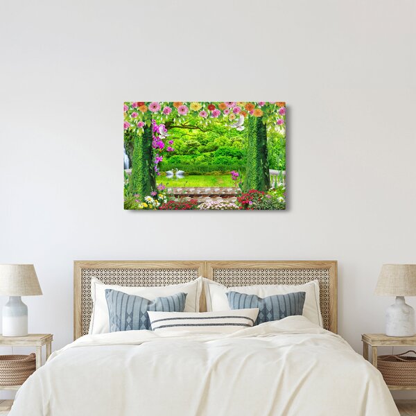 Slika - Čarobni vrt z labodi (90x60 cm)