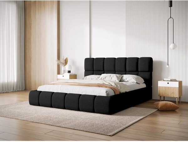 Crni tapecirani bračni krevet s prostorom za pohranu s podnicom 180x200 cm Bellis – Micadoni Home