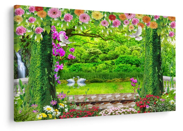 Slika - Čarobni vrt z labodi (90x60 cm)