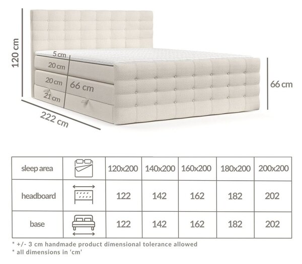 Krem boxspring krevet s prostorom za pohranu 200x200 cm Blend – Maison de Rêve